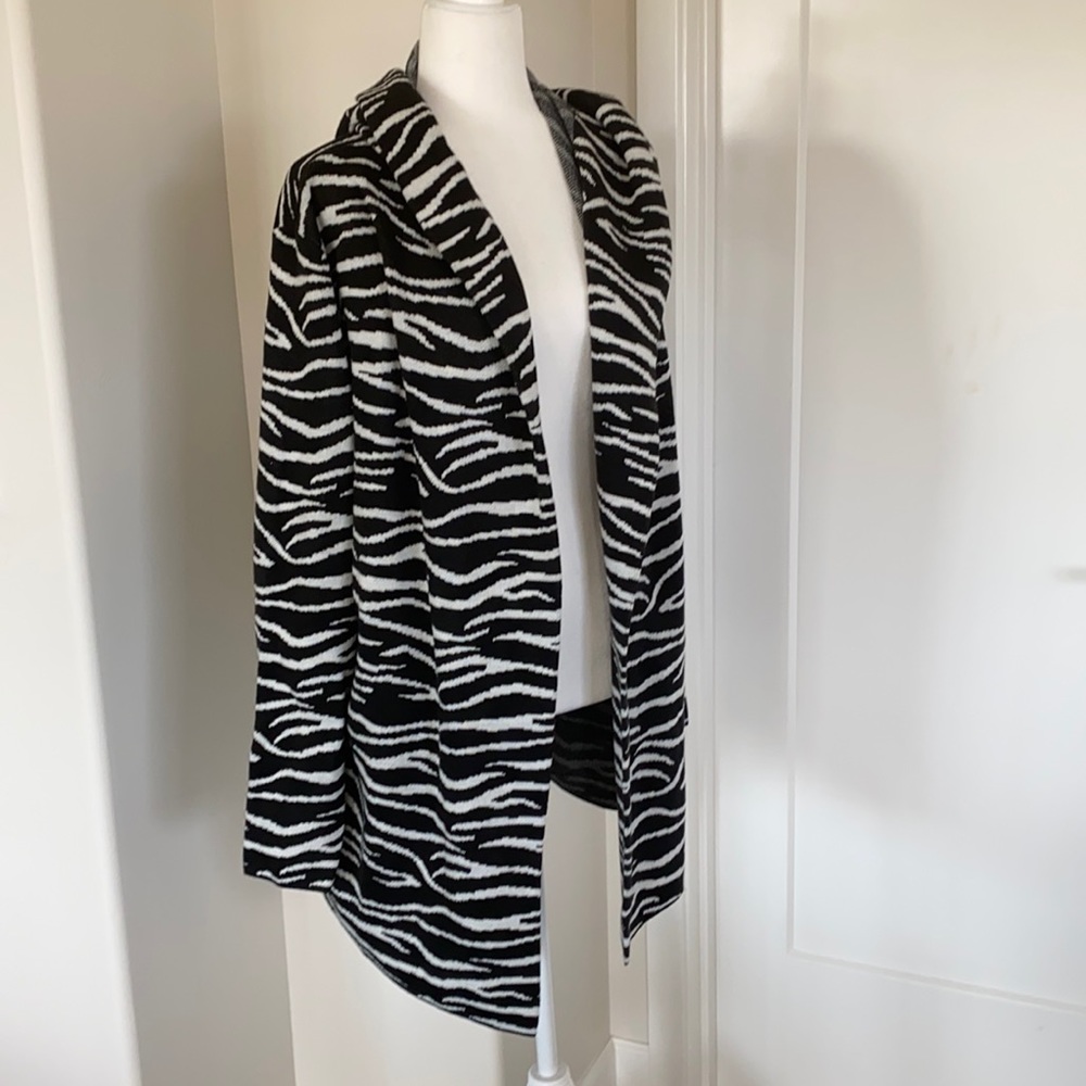 Black and White Zebra Hooded Cardigan Sweater Jacket